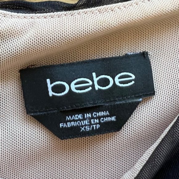 BEBE Mini Dress Womens XS Black Off Shoulder Ruched Bodycon Cocktail Sexy - Picture 4 of 11